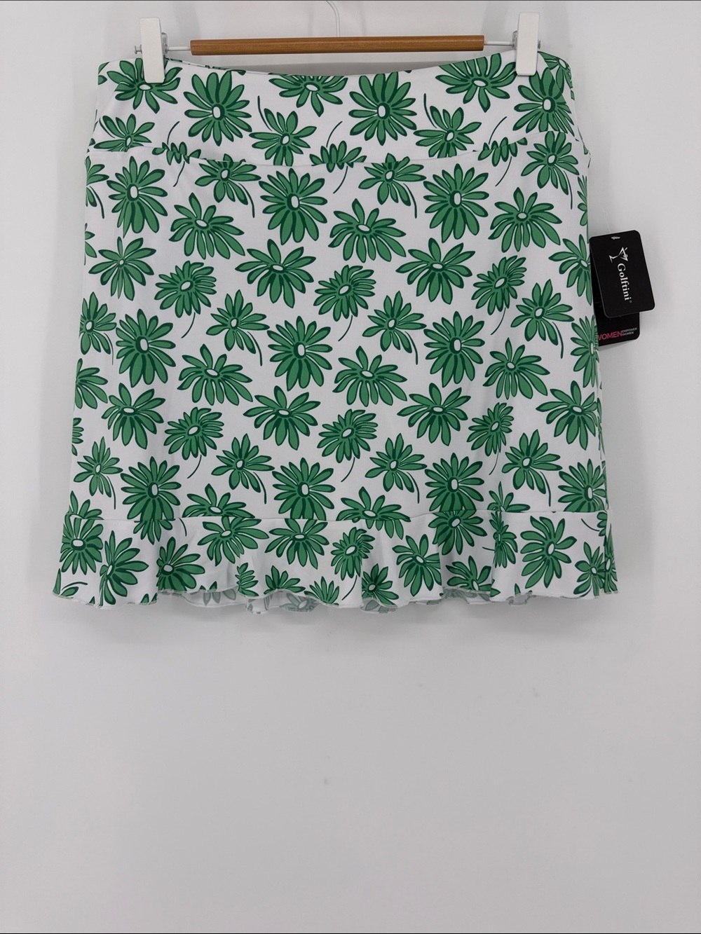 Golftini Girl Power Long Ruffle Golf Skort XL NWT Green Floral 17.5”